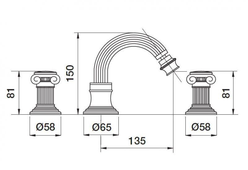 Смеситель для биде на три отверстия Cezares APHRODITE-BBS2-01-O - Вид №1