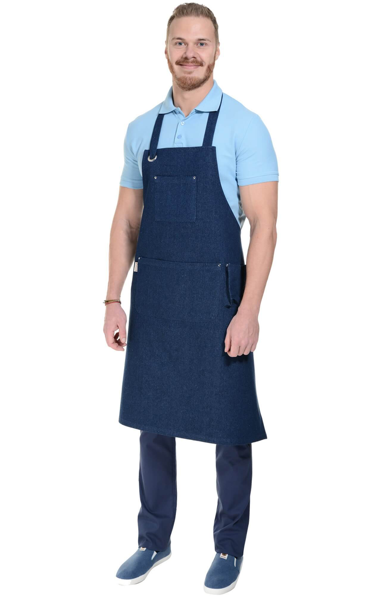60341 Фартук " DENIM" с нагрудником dark blue (темно-синий) RICON  Одежда для официантов  размер  - Вид №3
