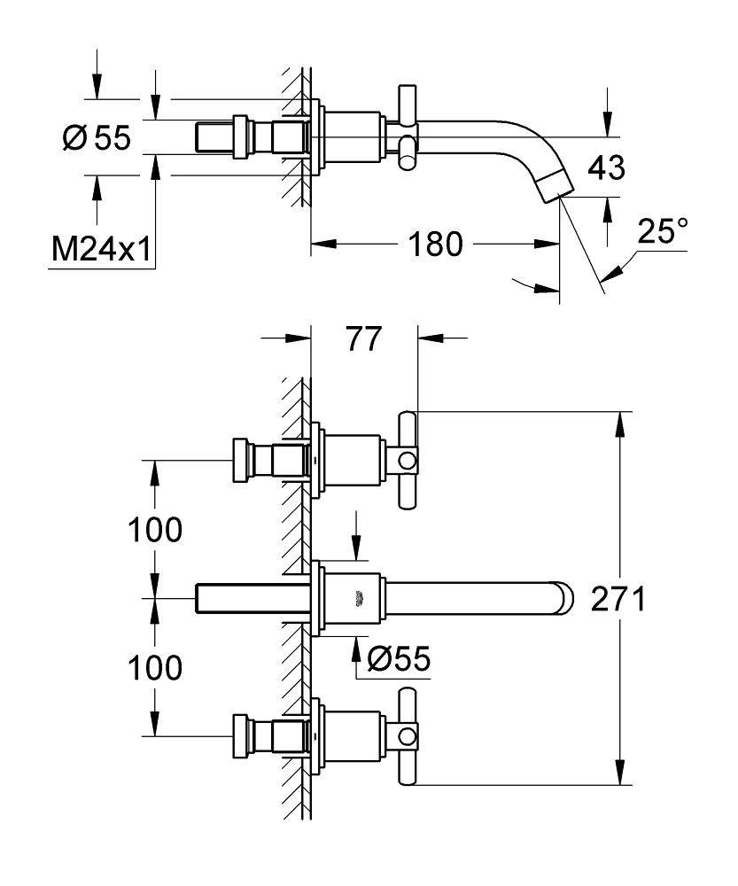 20164000 Внешняя часть смесителя для раковины Grohe Atrio хром - Вид №1