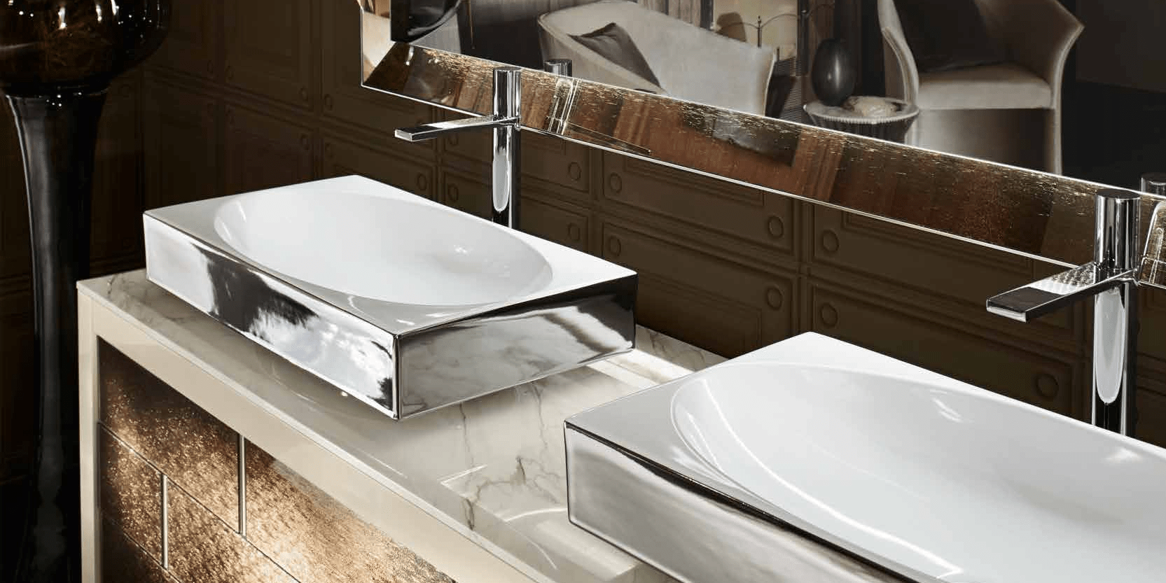 Комбинация ванной комнаты R01 в отделке VETRO golden crash MILLDUE RITZ RITZ01 - Вид №3