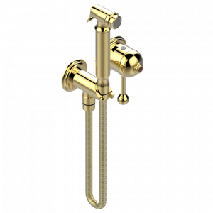 A1X-5840/MBG Комплект для душа, включающий смеситель, армированный шланг 1 м 25 см, ручной душ с курковым распылителем, выход из стены и предохранительный запорный клапан Thg-paris Sully с красной яшмой Покрытие PVD золотистый цвет