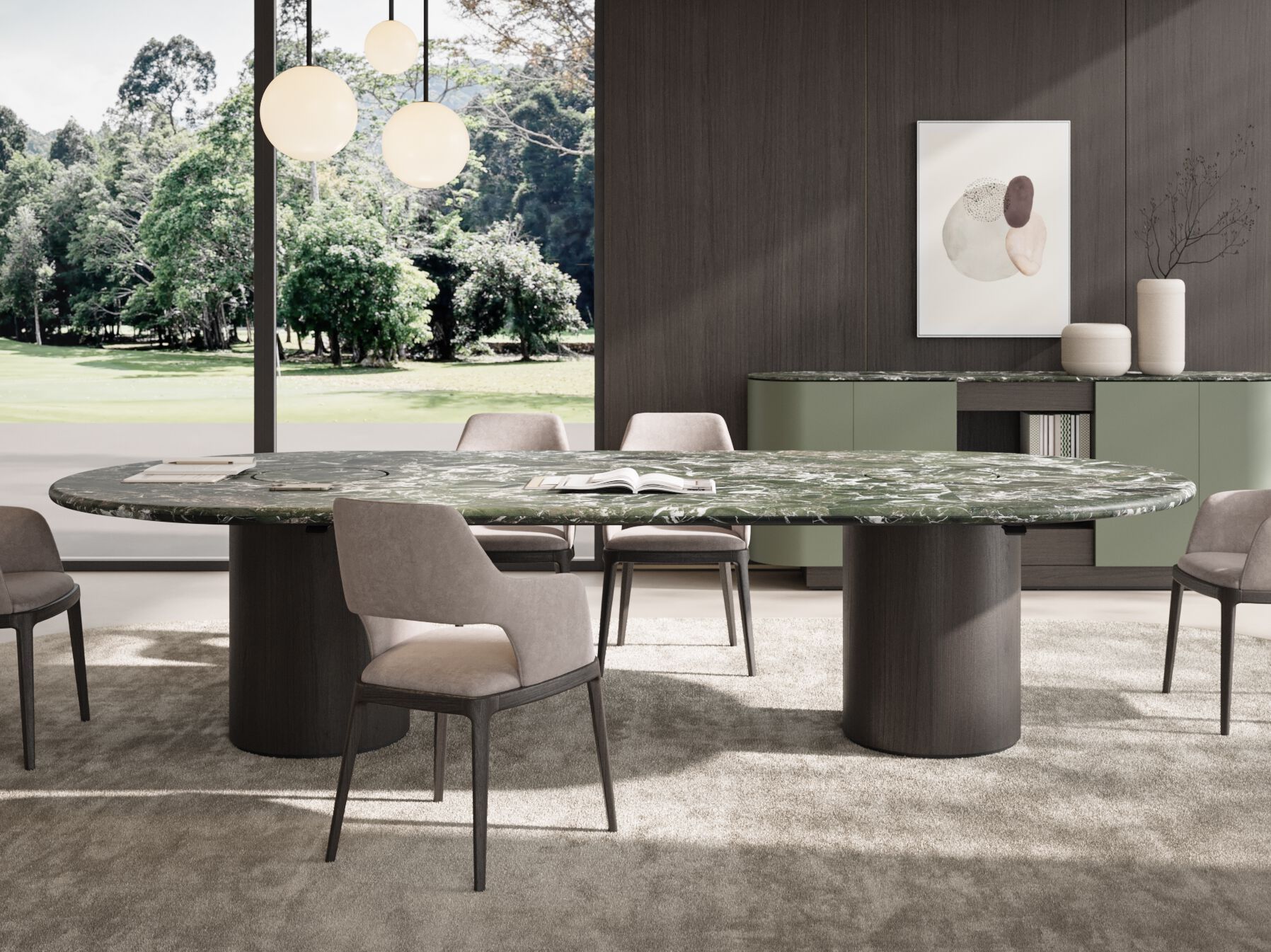 Деревянный овальный стол для совещаний с системой люверсов и мраморной столешницей PROF Dea ARCH-00067757