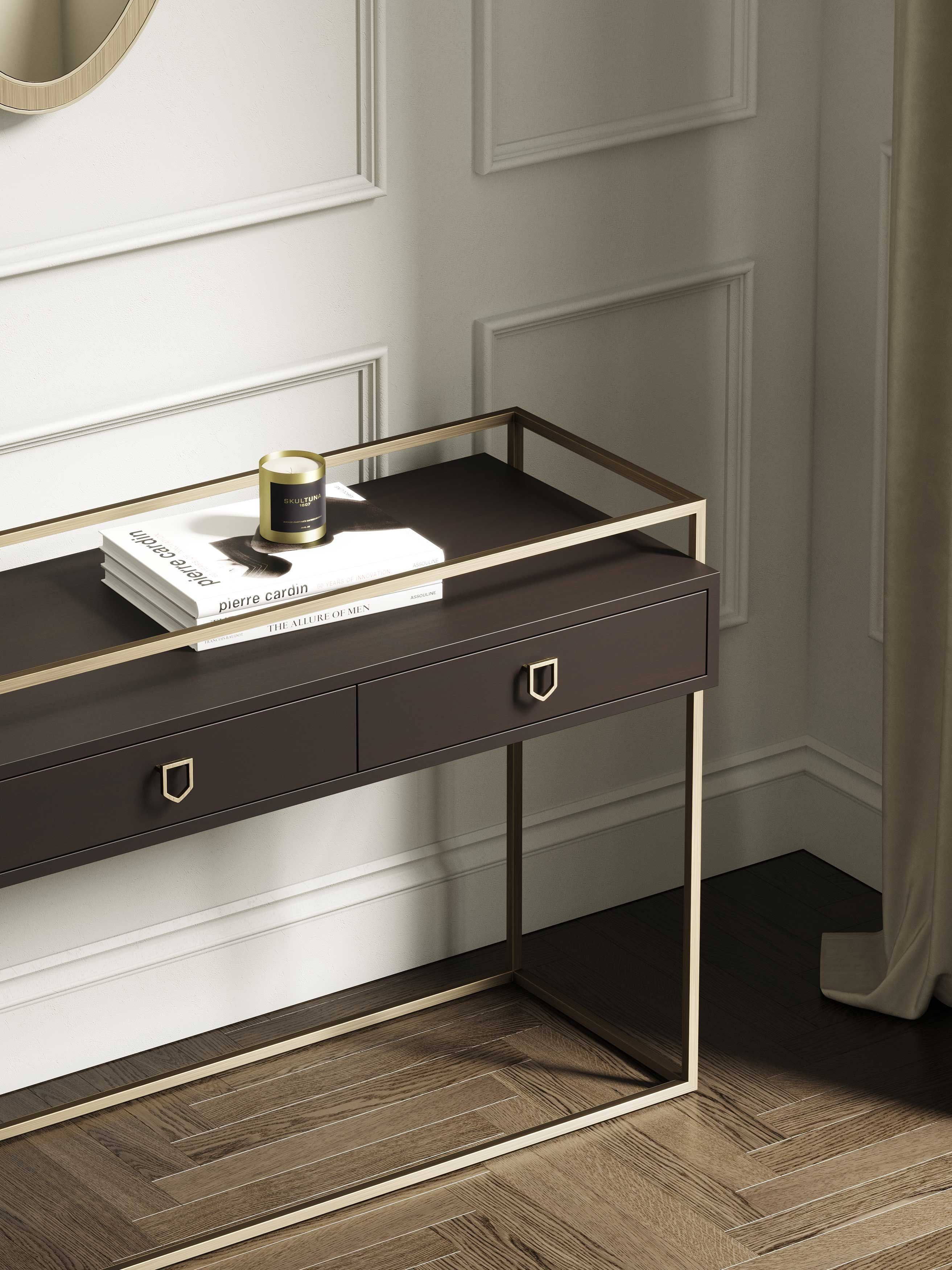 Металлическая и деревянная прямоугольная консоль с ящиками Stylish Club коктейль ARCH-00151958 - Вид №5