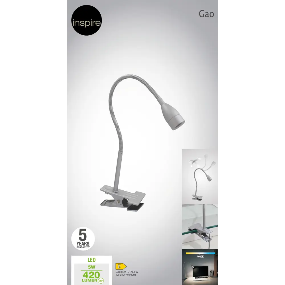 Настольная лампа INSPIRE Gao - регулируемое LED-освещение для рабочего стола 84622213 STLM-0053120 - Вид №4