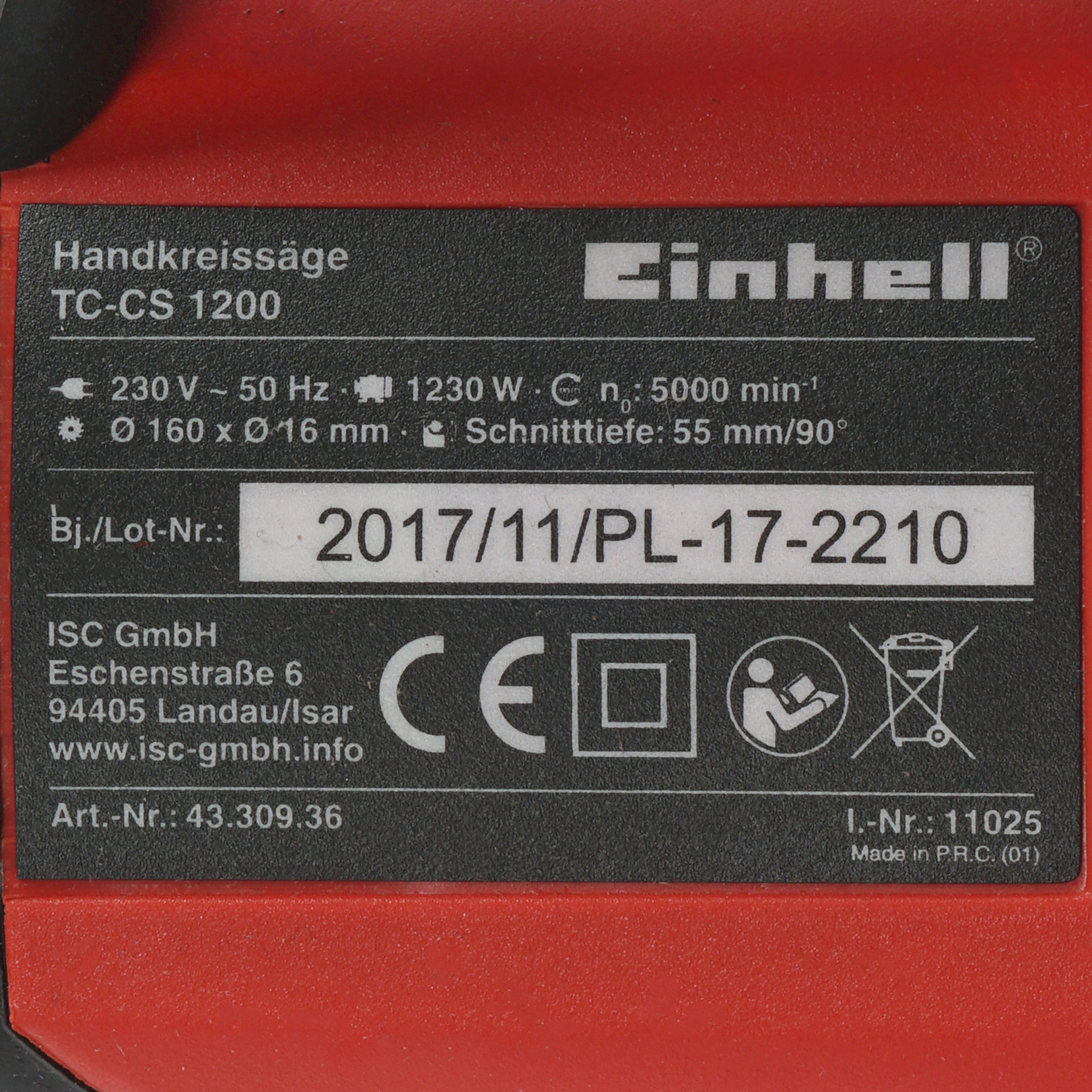 Пила дисковая Einhell TC-CS 1200 8107416 STDN-0091234 - Вид №3