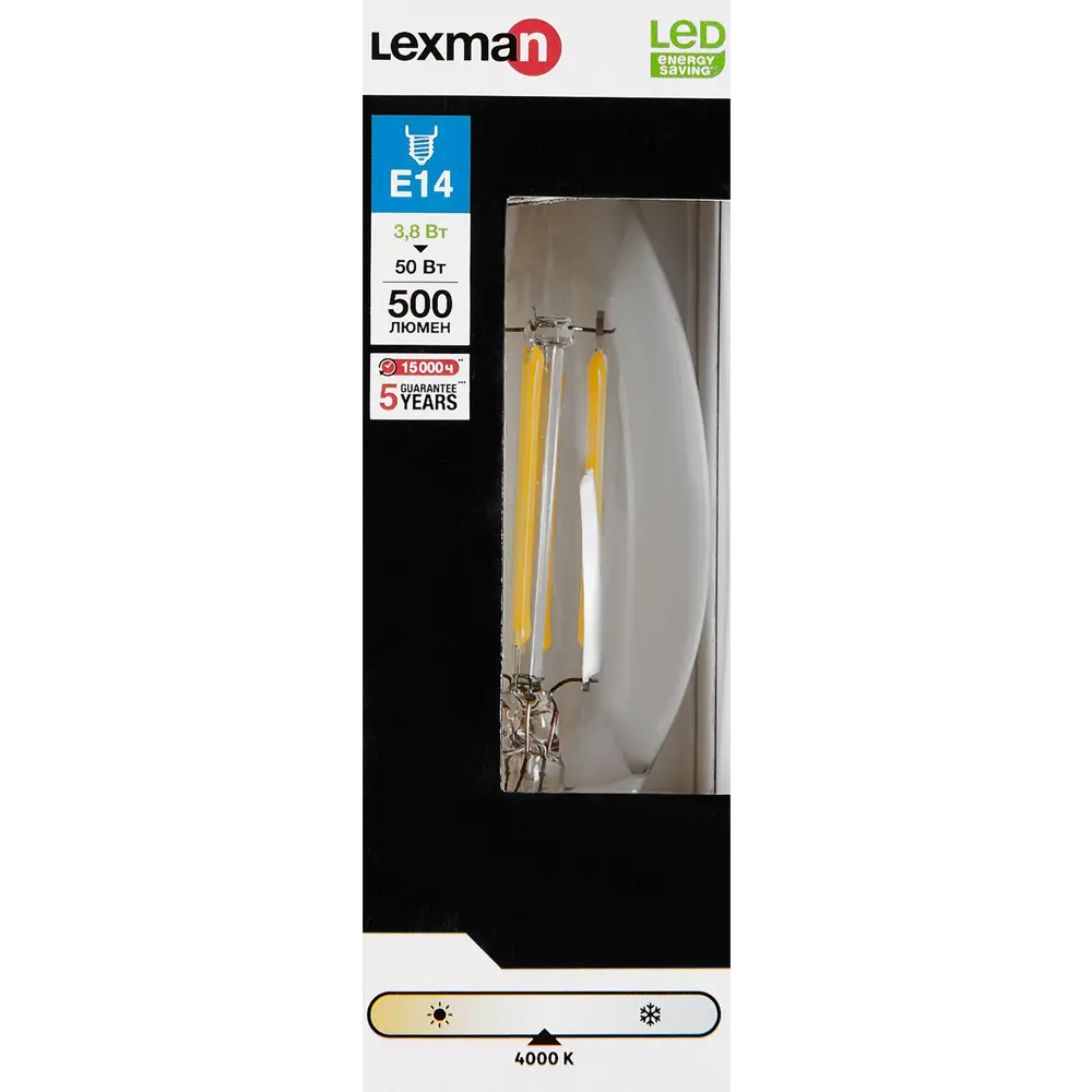 LEXMAN LED лампа E14 свеча 3.8Вт прозрачная стекло 82991625 STLM-1323395 - Вид №3