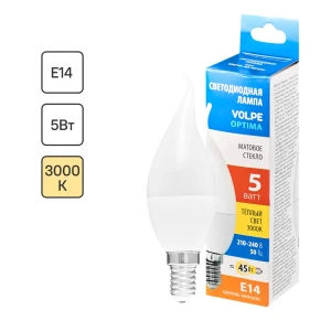 Лампа светодиодная Volpe E14 220-240 В 5 Вт свеча на ветру матовая 470 лм теплый белый свет