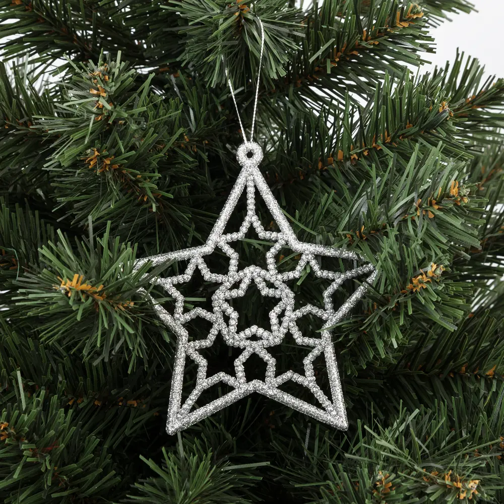 85156517 Елочная игрушка «Звезда» 13 см глиттер серебряный STLM-0955821