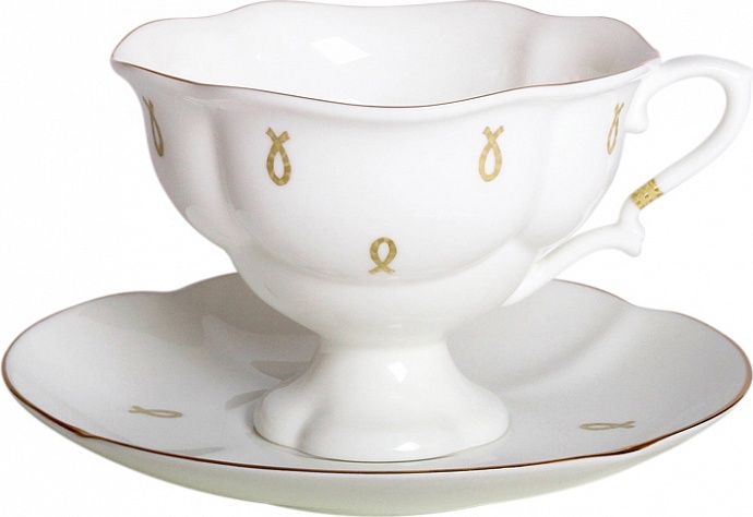 80392 Императорский фарфоровый завод Чашка с блюдцем "Петельки" "Наташа" Фарфор костяной 