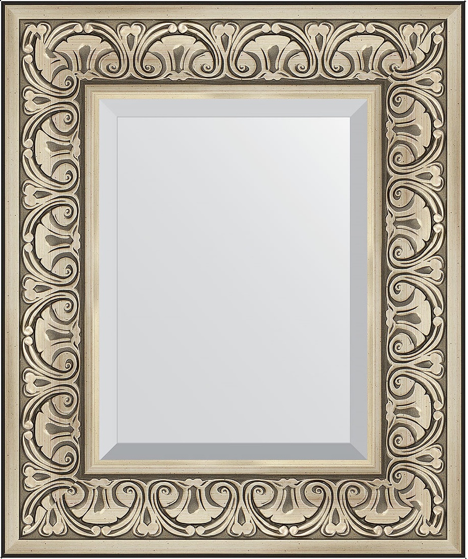 BY 3372 Зеркало с фацетом в багетной раме - барокко серебро 106 mm EVOFORM Exclusive
