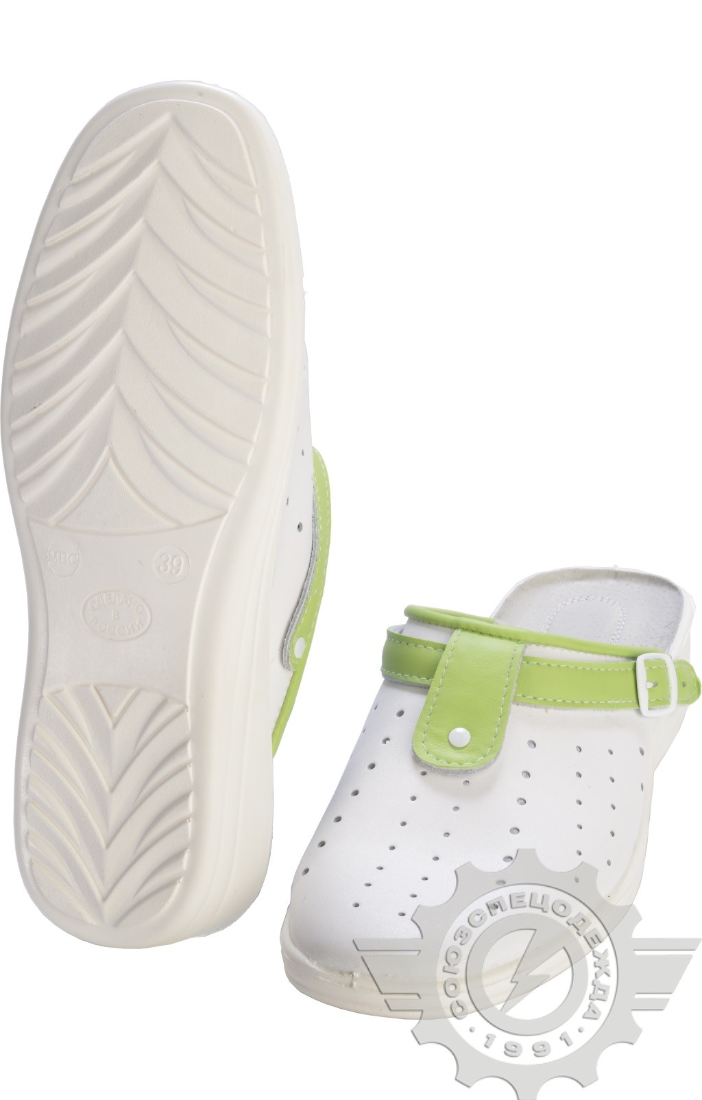 63189 Туфли Сабо "Комфорт" белые с салатовым  Медицинская обувь размер 37 Спецодежда 