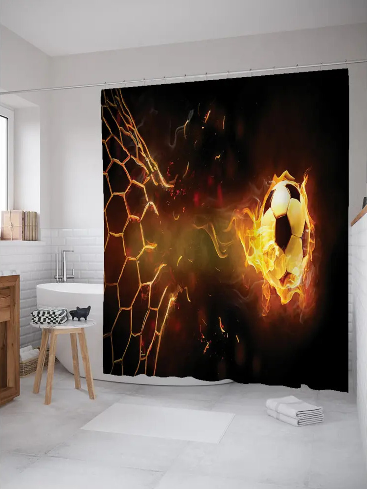 93781100 Штора для ванной JoyArty Пламенный гол из ткани, 180x200 см с крючками STLM-0997856