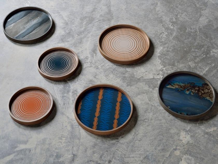 Ethnicraft Круглый поднос из дерева и стекла Linear flow 20928 - Вид №4