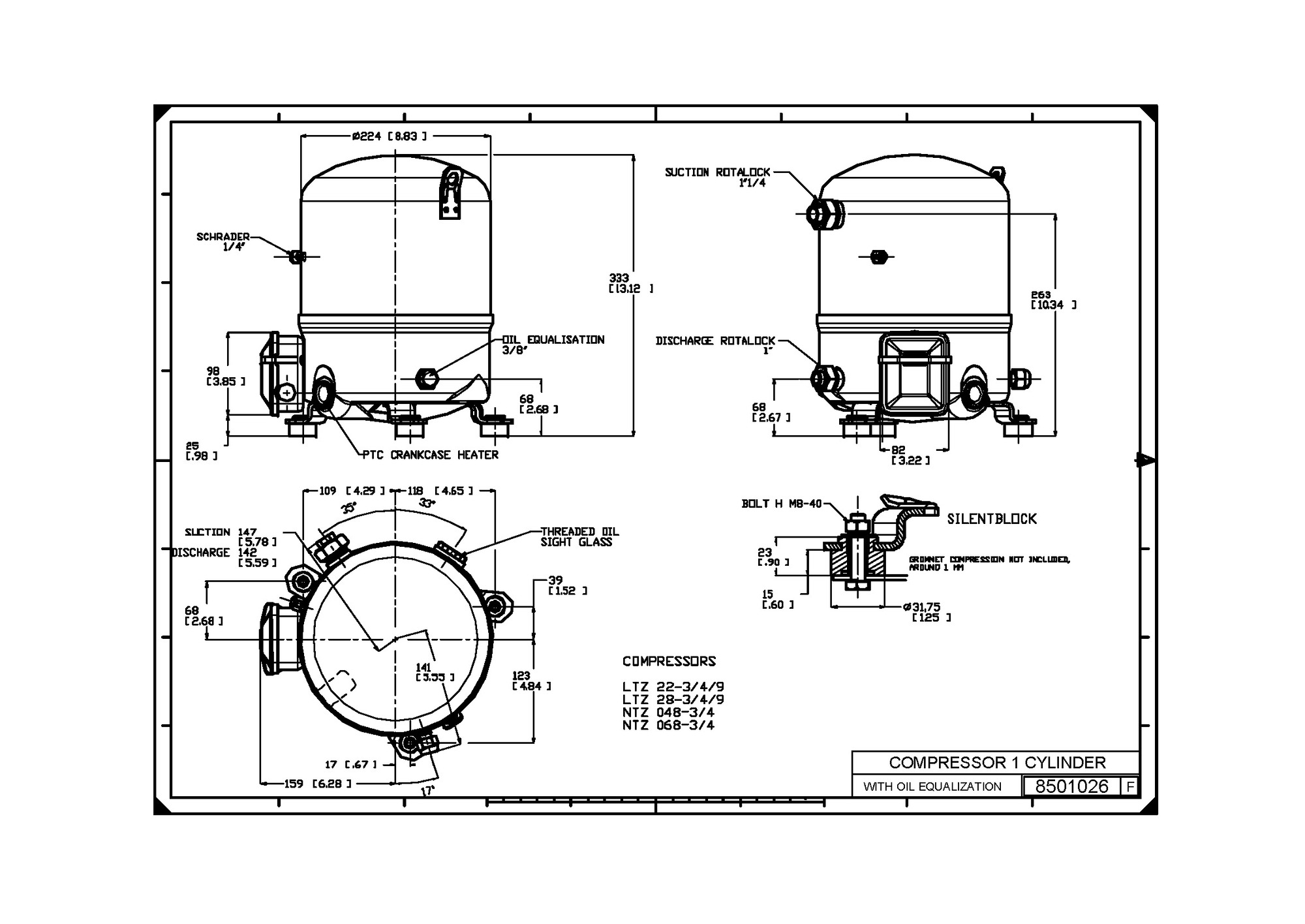 Danfoss NTZ — герметичные поршневые компрессоры NTZ215A4LR1B Компрессор поршневой 120F0240  - Вид №3