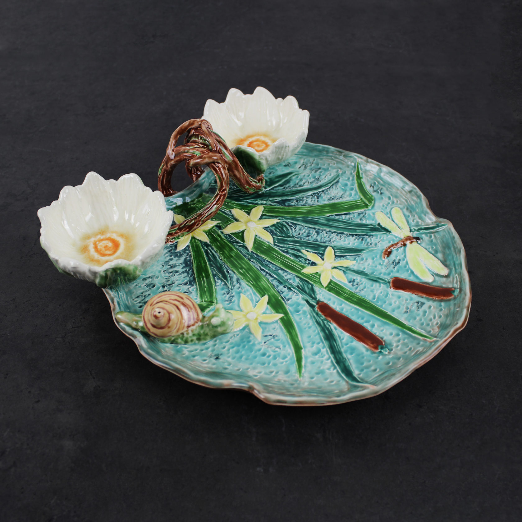 Блюдо для закусок (с двумя кувшинками) Бирюза/Салатовый PROVANSFAIENCE sun-id-994771 - Вид №5