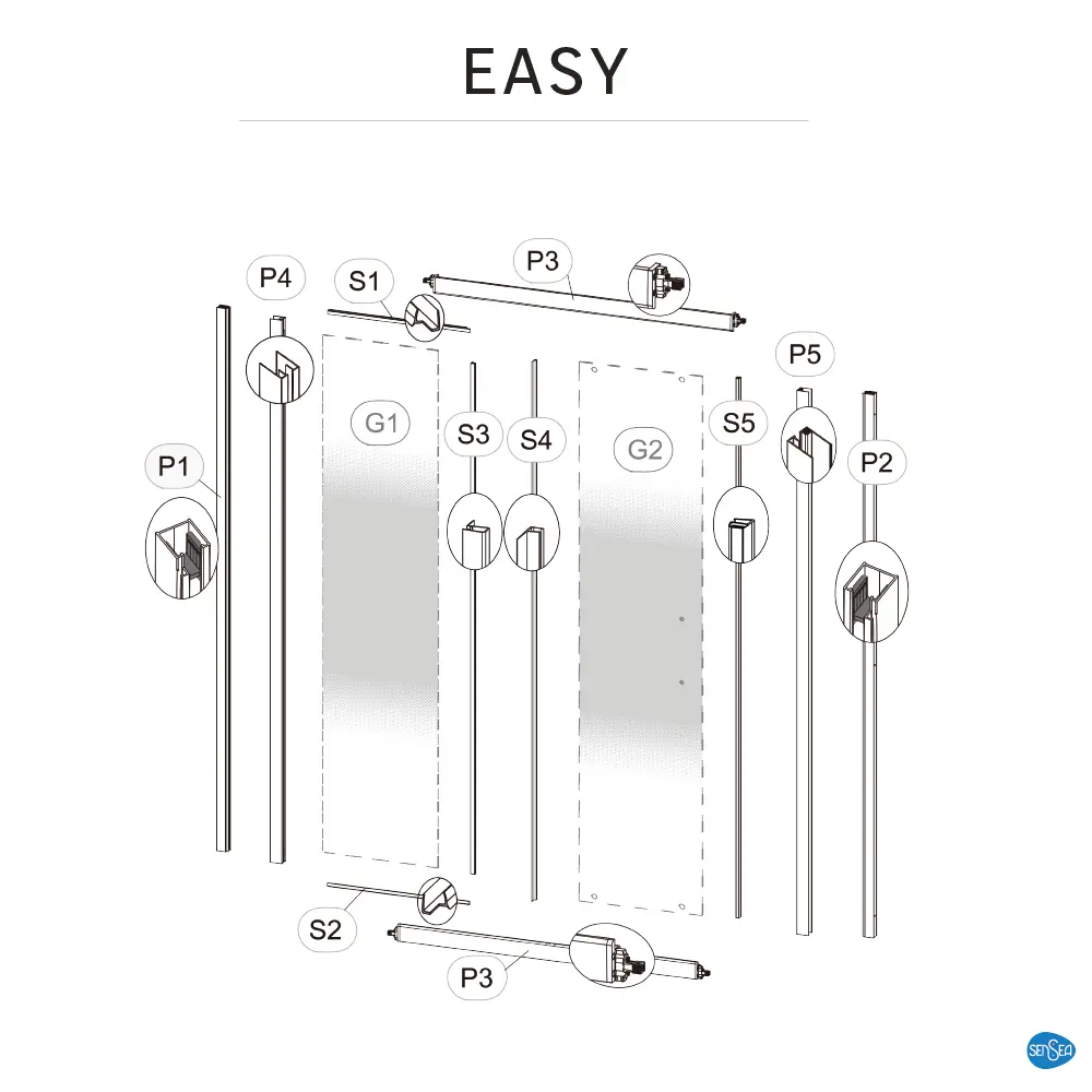 Комплект стекол для раздвижной душевой двери Sensea Easy 110 см стекло с шелкографией, цвет профиля на выбор 83631061 STLM-2145155 - Вид №32