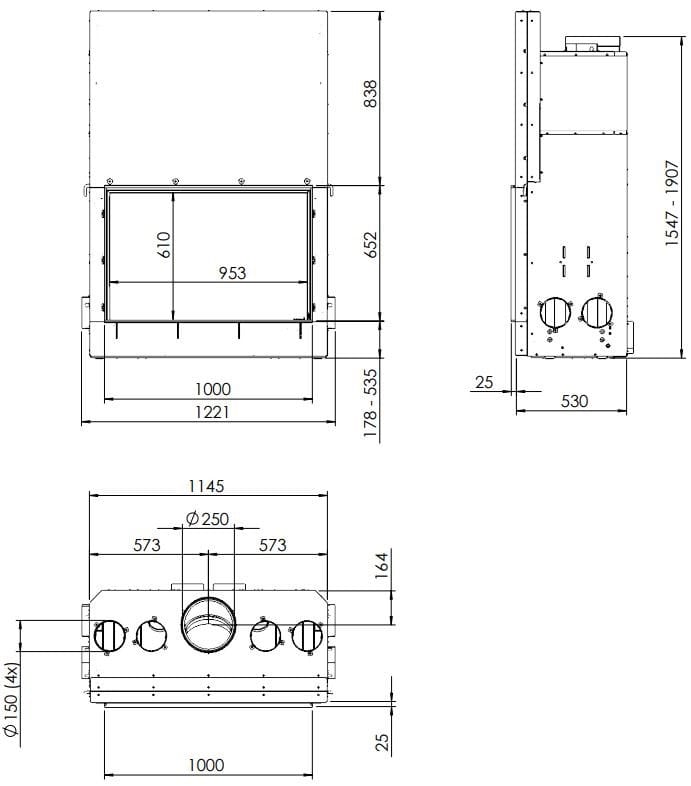 Встроенный дровяной камин на стене KALFIRE W100/61F ARCH-00011596 - Вид №1