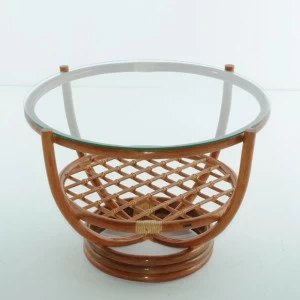 Кофейный столик круглый со стеклянной столешницей 50х70 см коньяк Calamus Rotan VINOTTI  00-3885257 Коричневый