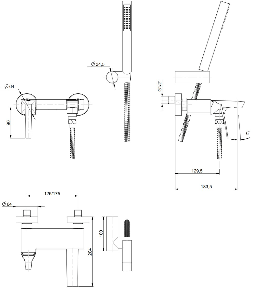 Rubinetterie Frattini Смеситель для ванны, однорычажный, внешний Luce sun-id-1362183 - Вид №1