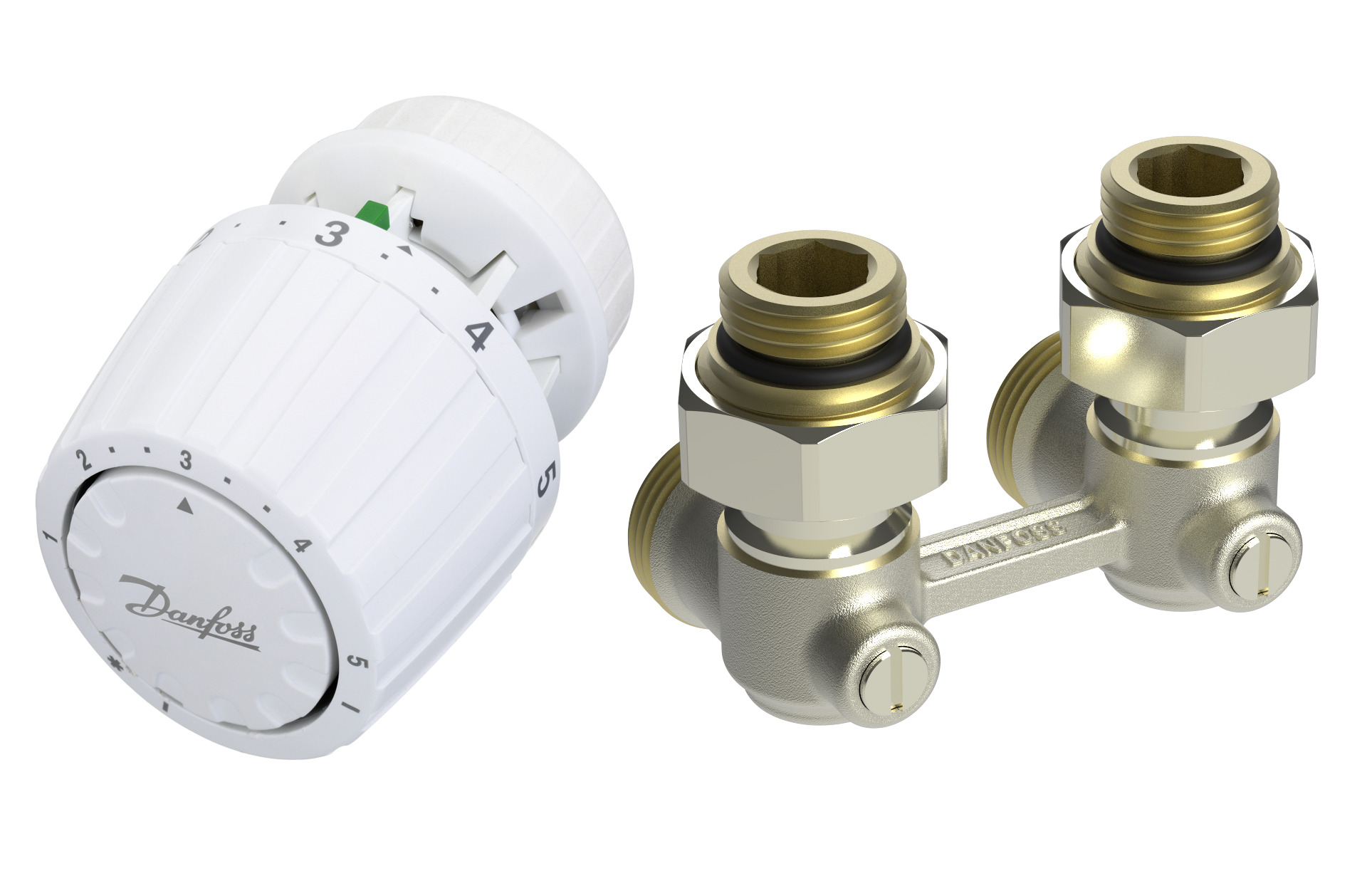 Danfoss Комплект RLV-KB/RTR 7090 для радиаторов с нижним подключением RLV-KB 15 + RTR 7090, 1/2 Угловой 013G7224  - Вид №2