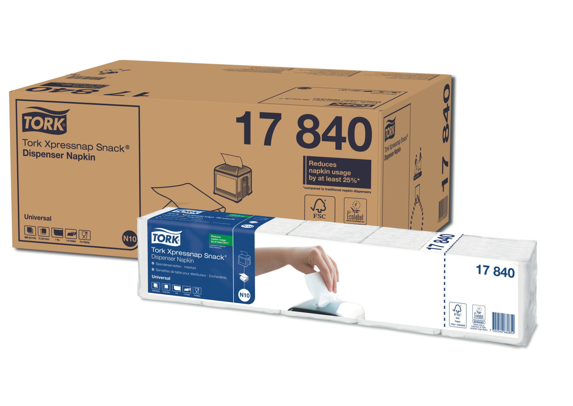 1784042 Белая диспенсерная салфетка Xpressnap Snack™, сложенная в 1/4 раза Tork 