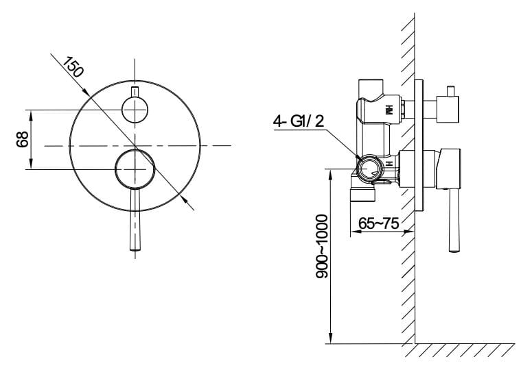 Двухсторонний встраиваемый смеситель для душа Lablù Vico ARCH-00072307 - Вид №2