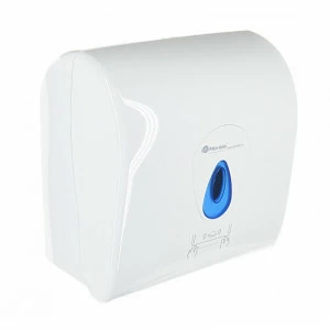 CTN302 TOP AUTOMATIC MAXI механический диспенсер для бумажных полотенец в рулонах, пластик ABS, глянцевый белый, синее окно Merida