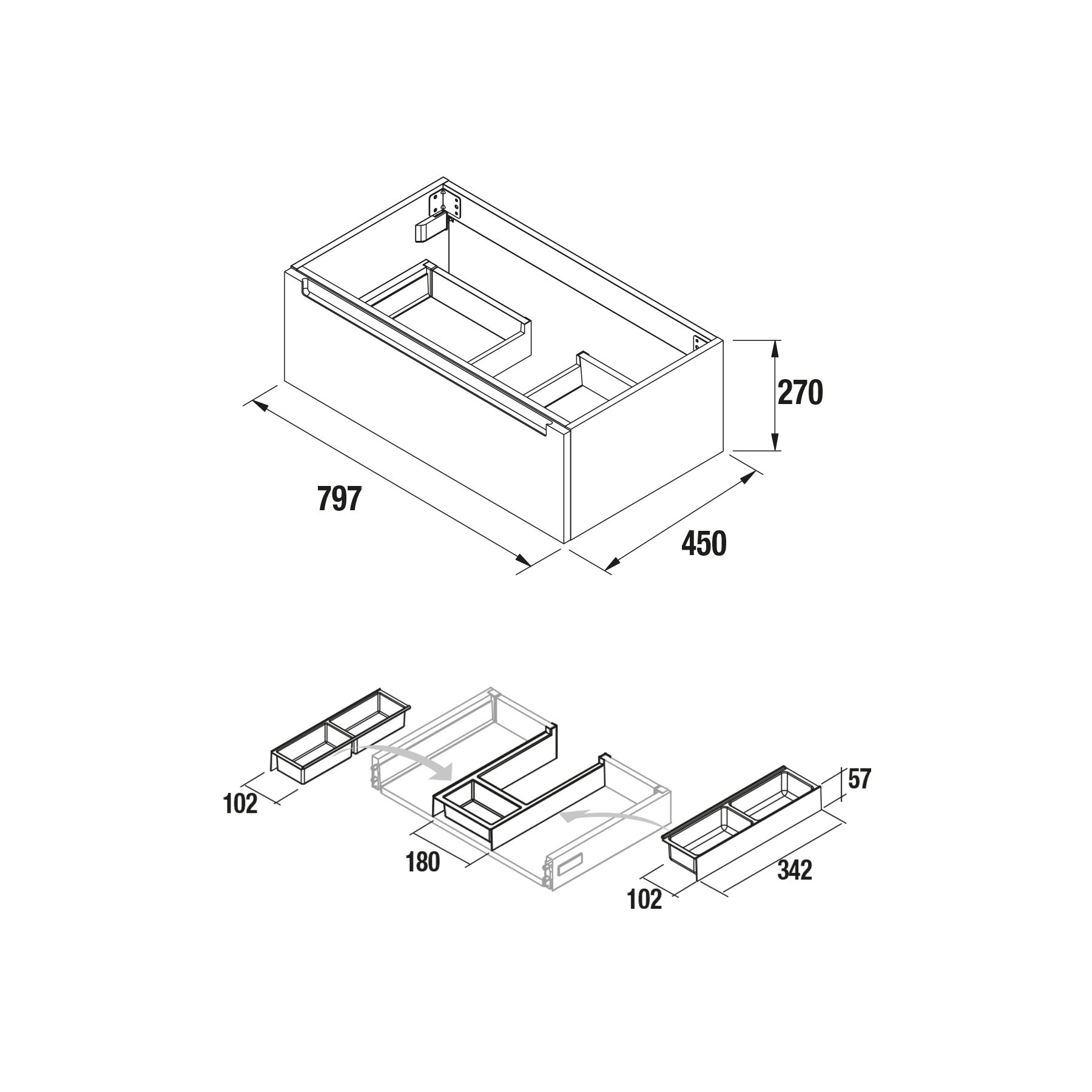 23430 SALGAR Мебель для умывальника MONTERREY 800 1 металлический ящик ALSACIA 797 x 270 x 450 мм Эльзасия  - Вид №2