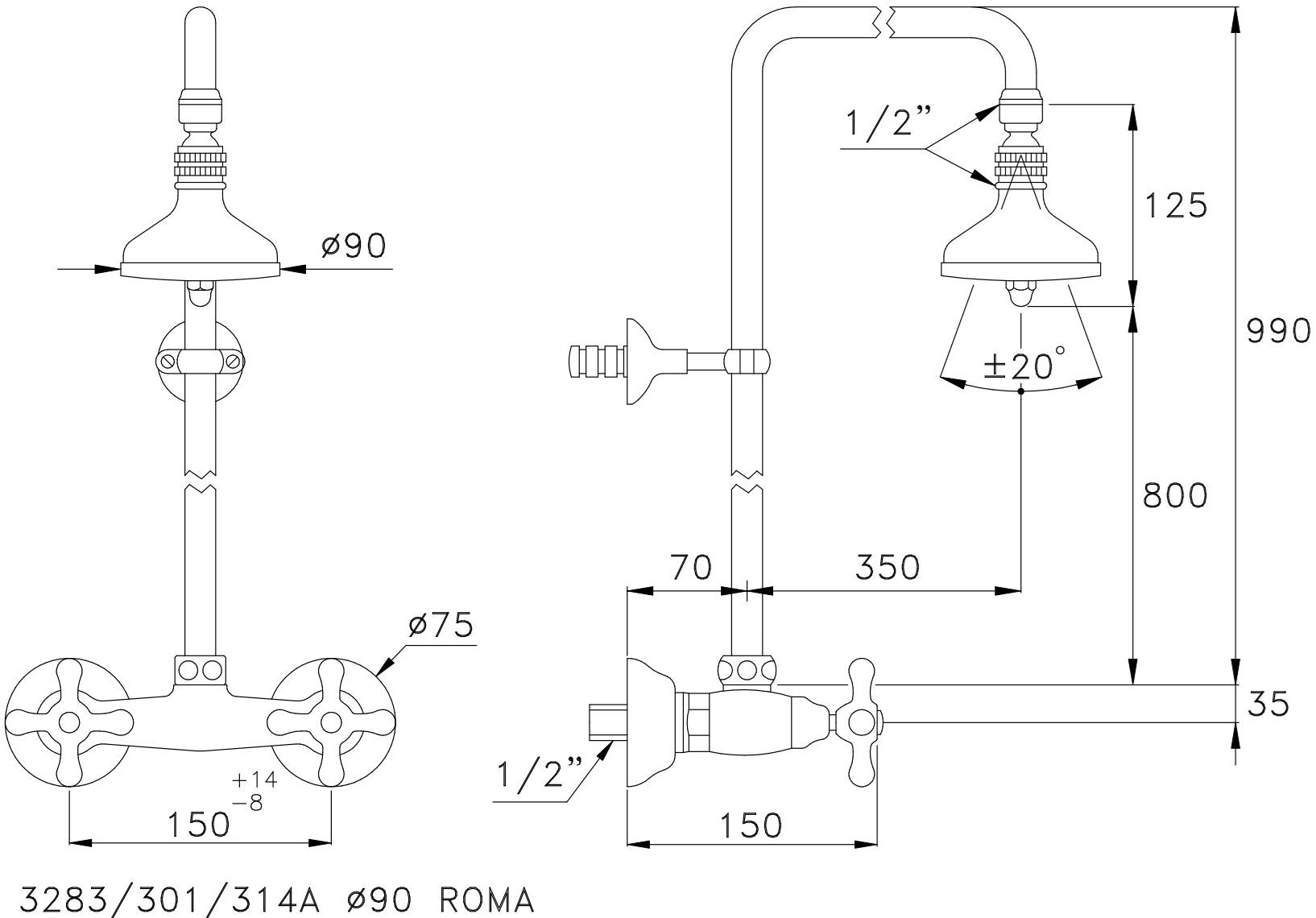 RUBINETTERIE STELLA Настенная душевая стойка с душевой лейкой Roma sun-id-1411546 - Вид №1