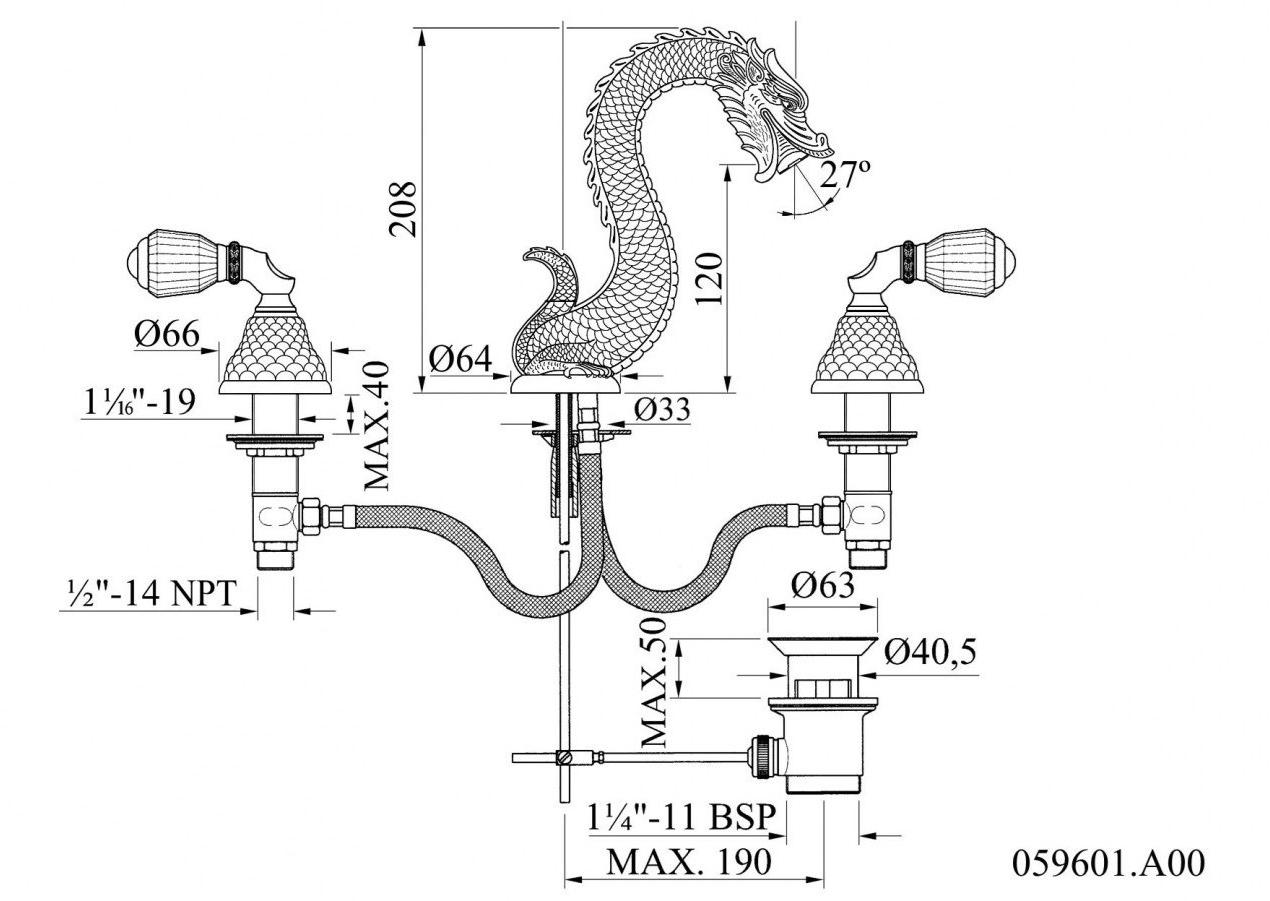 Bronces Mestre Смеситель для мойки на 3 отверстия с кристаллами swarovski® Dragon sun-id-1426095 - Вид №1