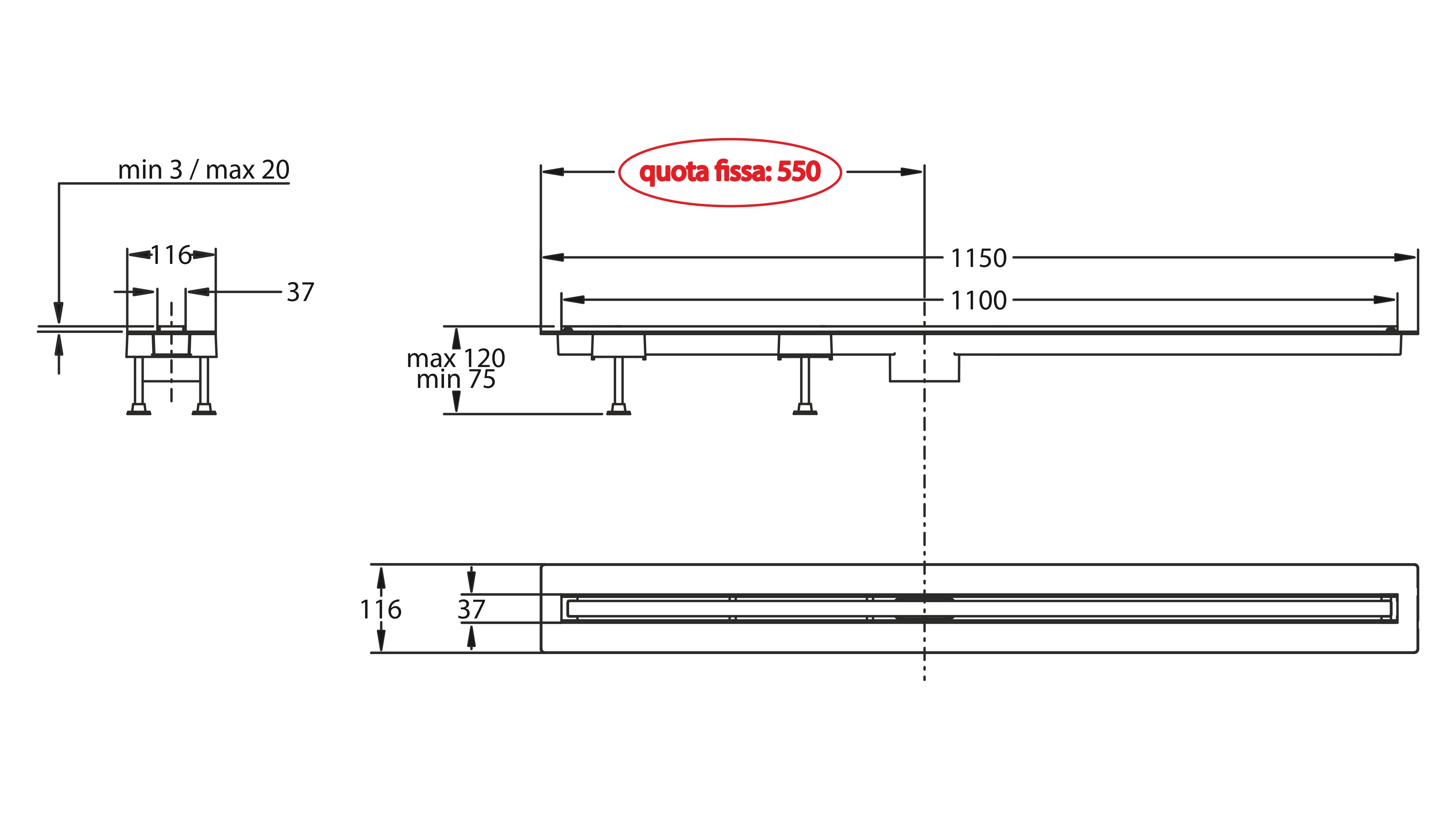 Слив для душа из нержавеющей стали Bonomini Canalissima ARCH-00019684