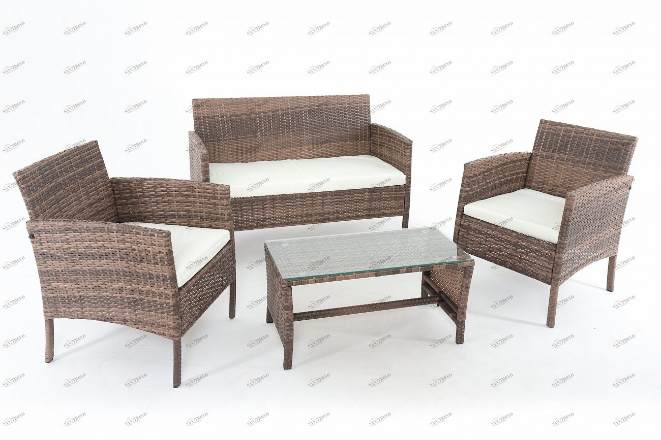 Обеденная группа на 4 персоны коричневая из искусственного ротанга VINOTTI  00-3885130 Коричневый 