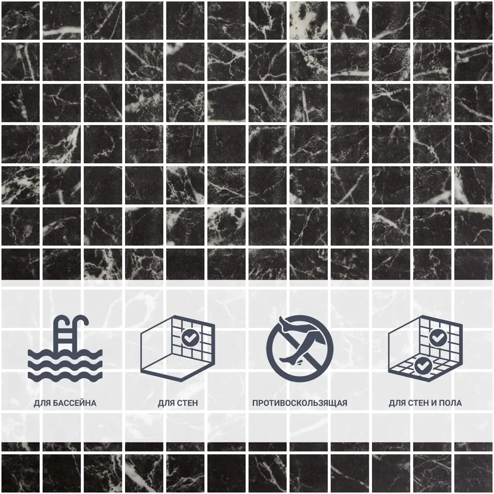 Мозаика Marble Nero Marq Antislip стекломасса 31.1x4.9 см цвет черный 83681524 STLM-2091944 Santreyd Мозаика Onix - Вид №1