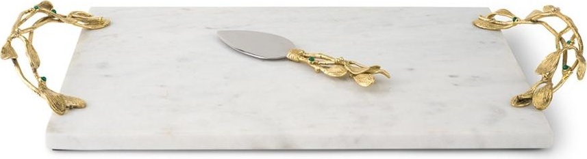 10642333 Michael Aram Доска для сыра с ножом Michael Aram "Омела" 50х25см Мрамор, латунь, нержавеющая сталь 