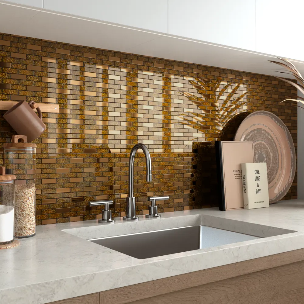 Мозаика стеклянная Artens 30x30 см цвет бежевый Металл STLM-2097659 - Вид №8