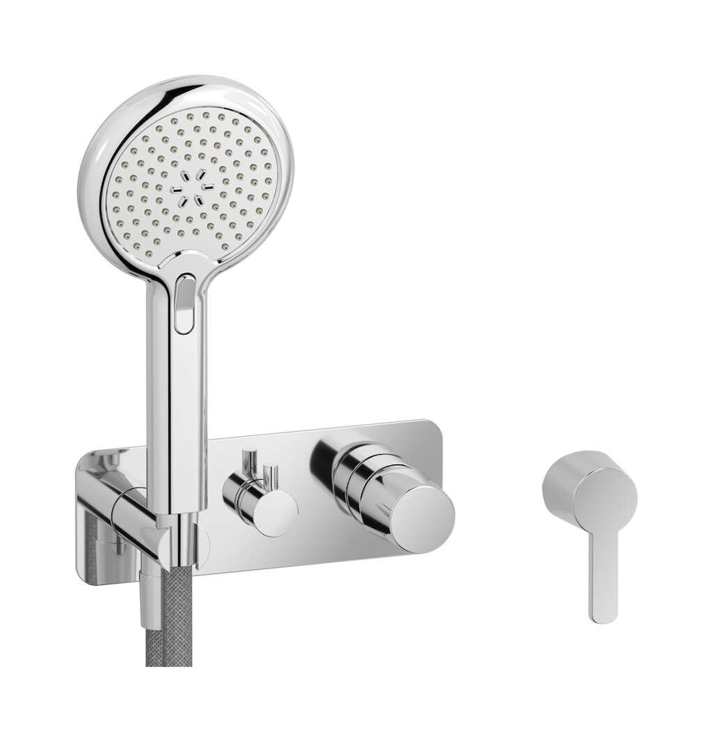 Внешние части встроенного в стену смесителя на 3 потребителя в комплекте с душевым гарнитуром. WE ARE IB aa312bo Chrome TAAAC