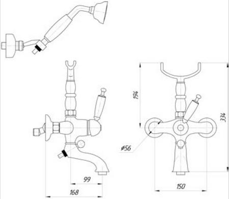 Смеситель MIGLIORE Oxford ML.OXF-6302.CR для ванны/душа - хром ML.OXF-6302.BI.CR - Вид №1