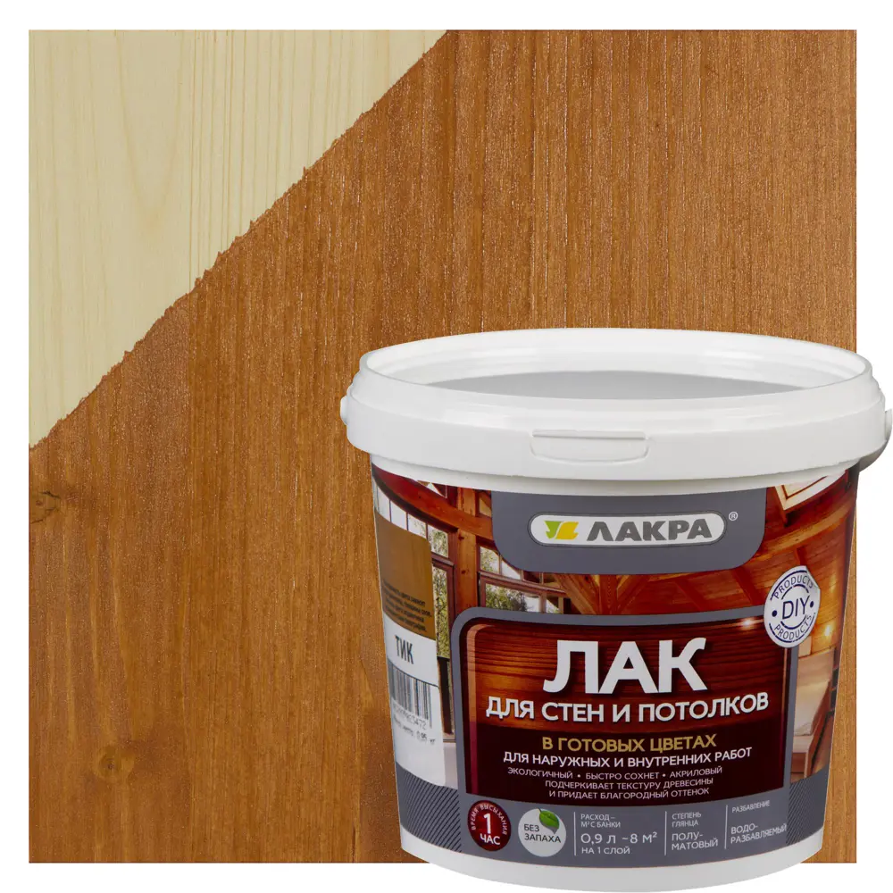 Лак тонированный для стен и потолка Лакра цвет тик 0.9 л 18552268 STLM-2092111 