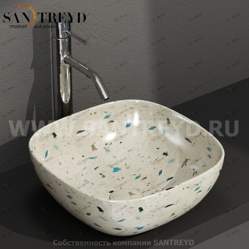 B6Q38GB Накладная раковина на столешницу  квадратная Ceramica Globo T-EDGE