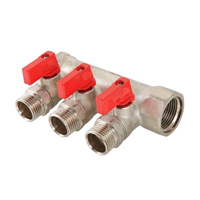 VTc.580.N.0503 Коллектор с отсекающими кранами Valtec 3/4", 3 х 1/2" 