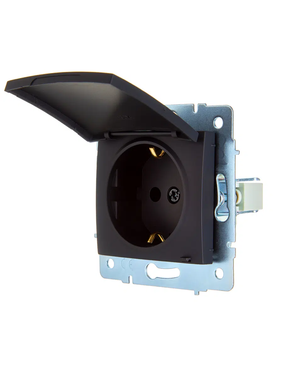 ASTI Розетка с/з с крышкой ПБТ чёрный бархат механизм LEZARD 7081-4288-123B - Вид №2