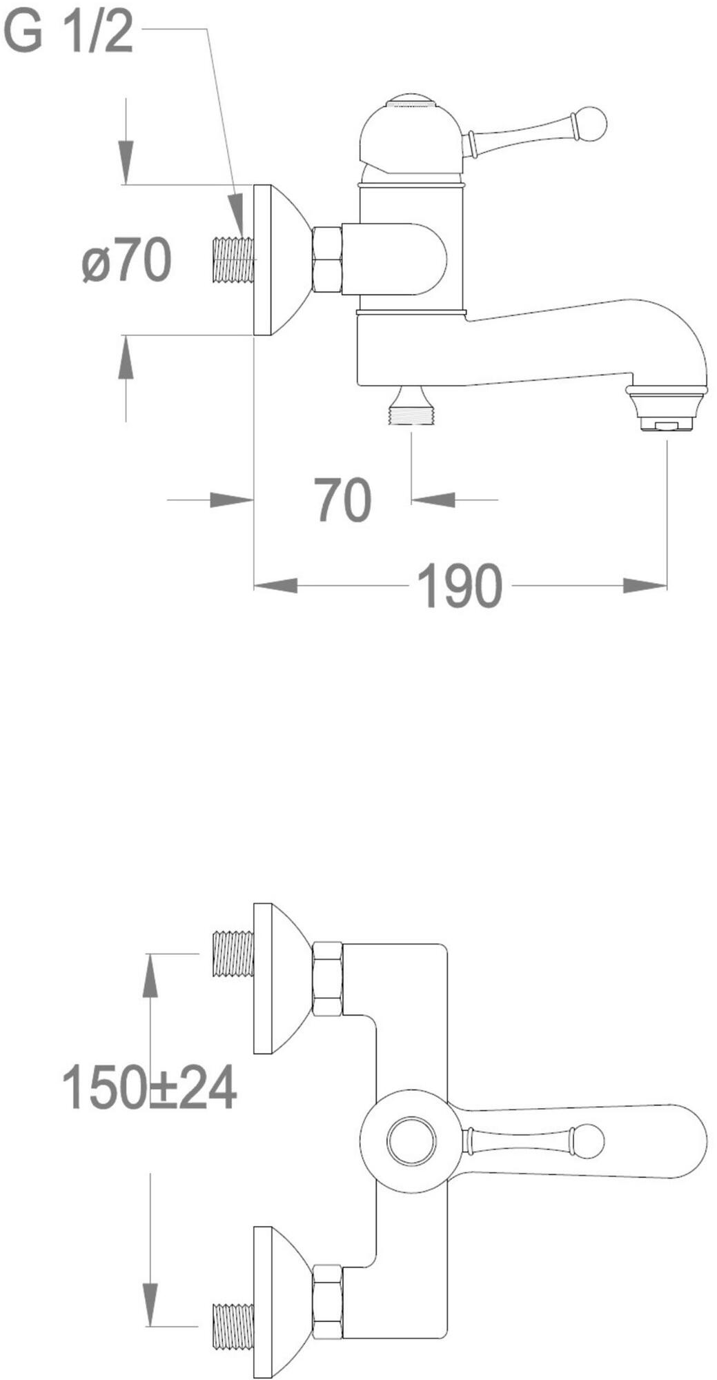 Fir Italia Смеситель для ванны настенный из латуни с переключателем Melrose 70 7033122 - Вид №1