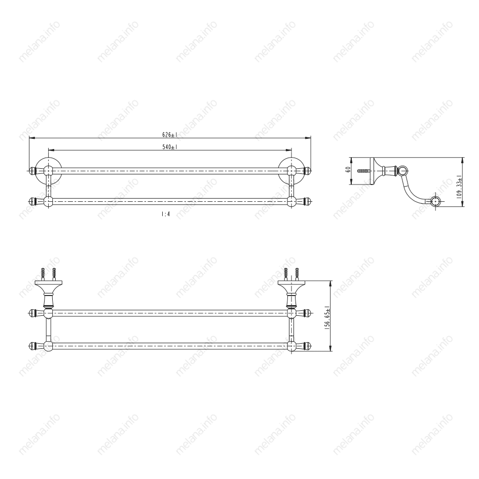 Двойная штанга для полотенец MELANA золото MLN-821002 821 серия - Вид №1