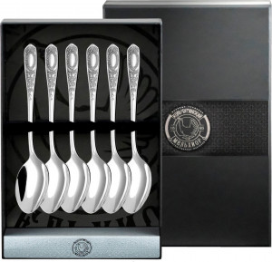 10641507 Аргента (Россия) Набор чайной ложки №1 (6пр) посеребренный с чернью+футляр Посеребрение