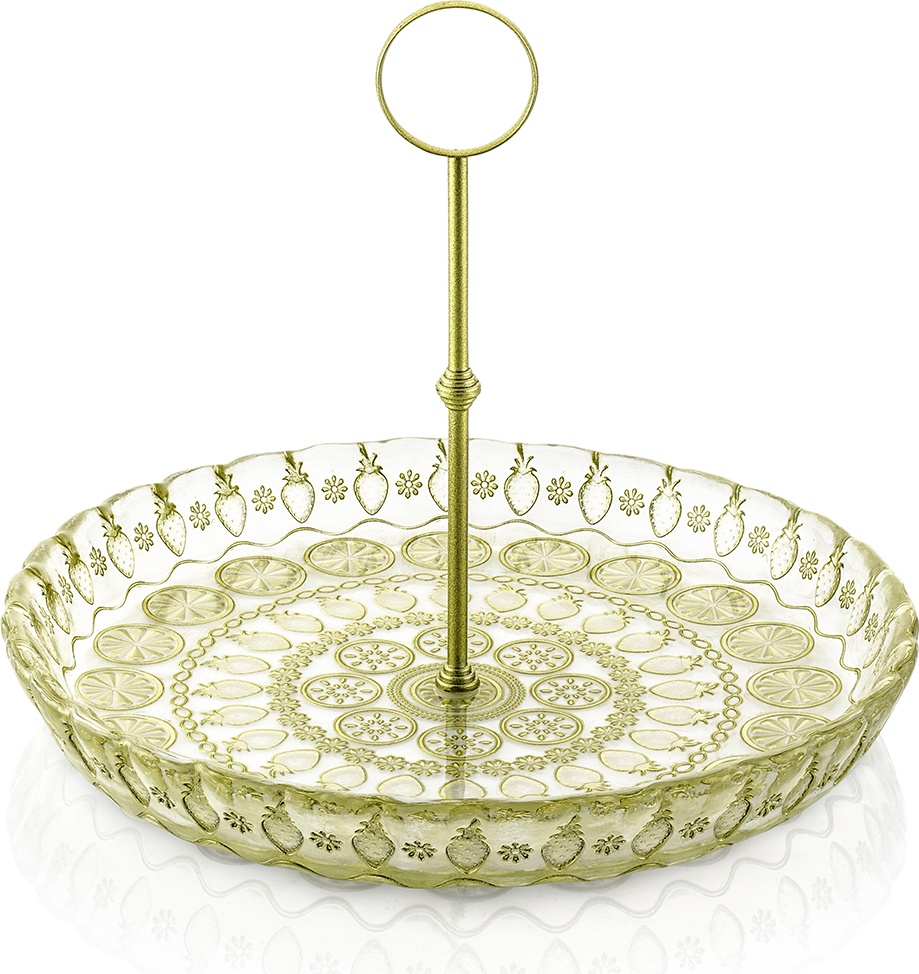 10607606 IVV Блюдо для фруктов с ручкой IVV "Витамины" 32см (зелёный узор) Стекло 