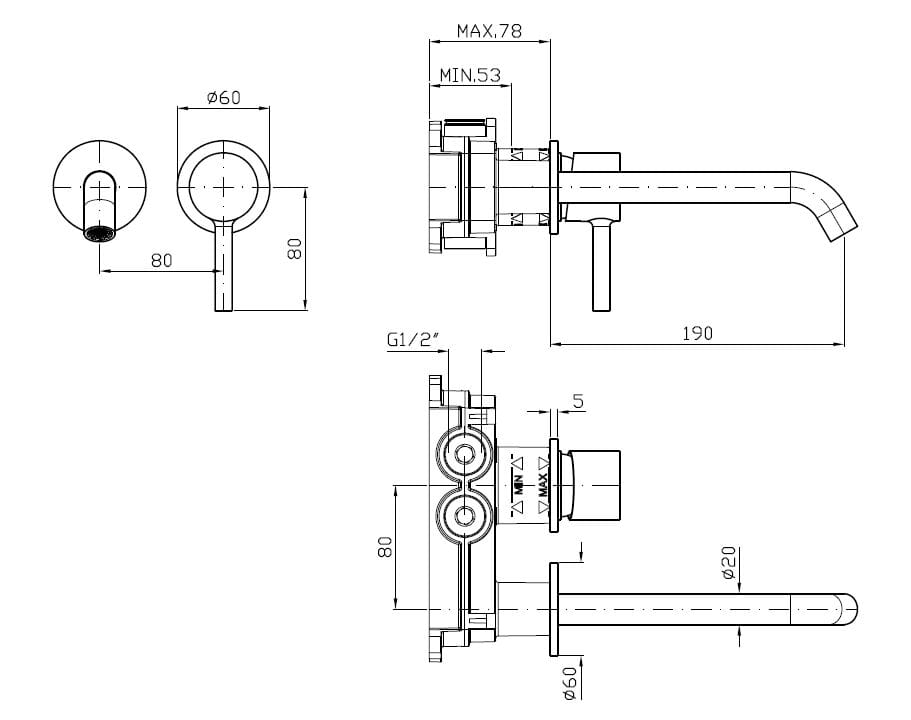 Однорычажный настенный смеситель для раковины с ограничителем расхода Zucchetti Pan S ARCH-00025559 - Вид №21