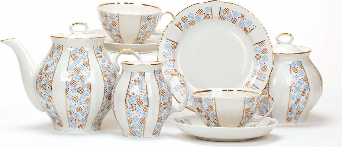 10631347 Дулевский фарфор Сервиз чайный 6/21 "Белый лебедь" "Конфетти" Фарфор 