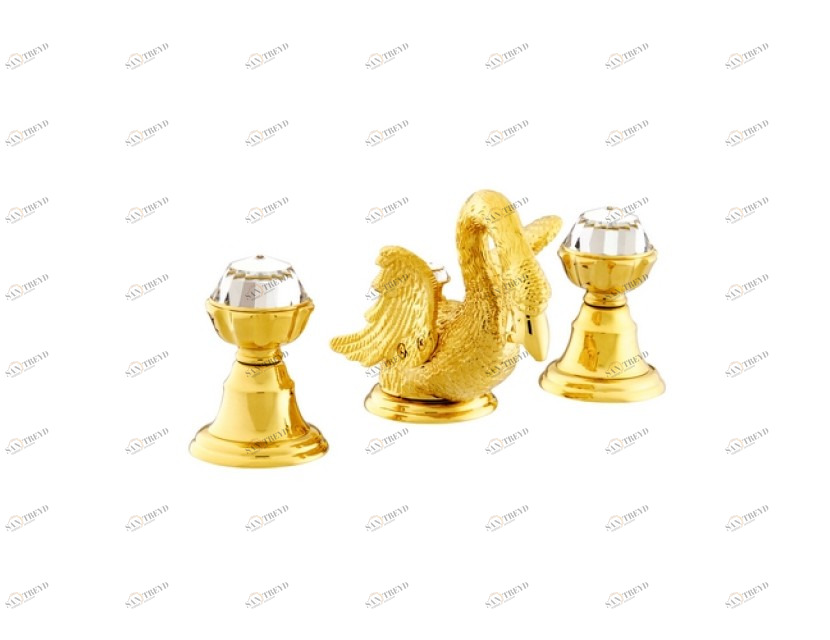 039241.A00.00 Раковина с тремя отверстиями и кристаллами swarovski swan series Золото 24К Mestre