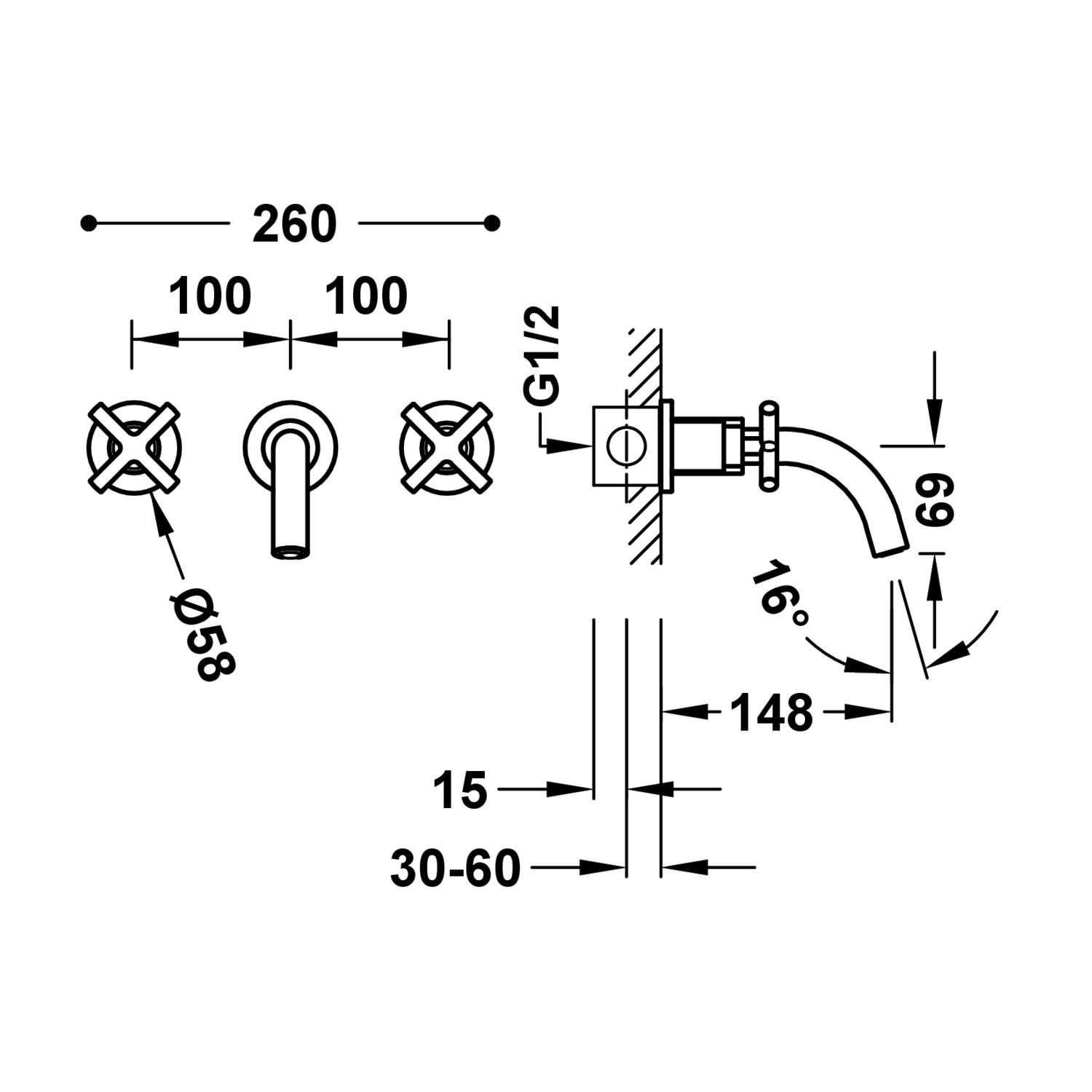 Скрытый смеситель для раковины MONTBLANC с 3 отверстиями-28330001 TRES Mont Blanc - Вид №1