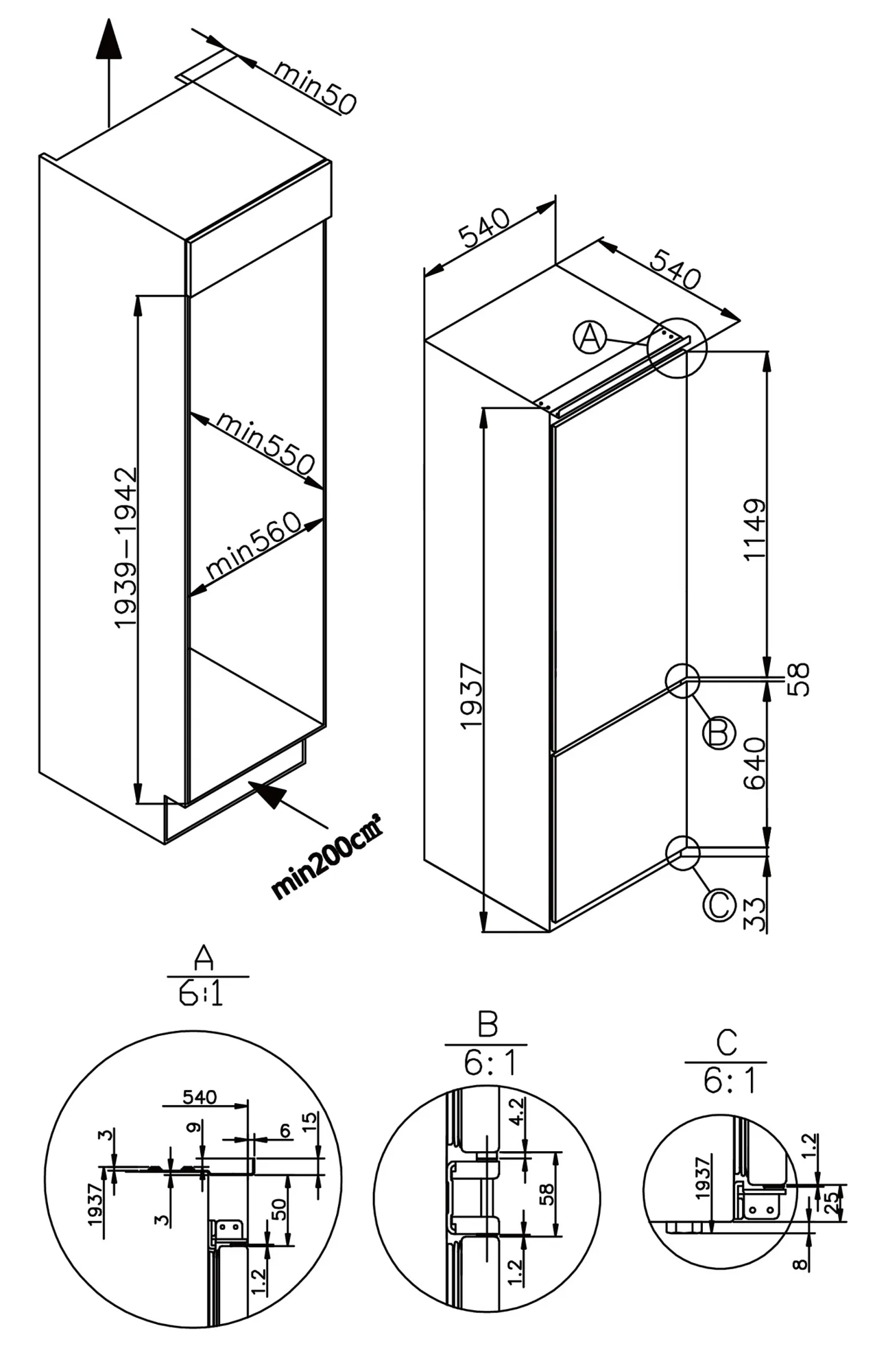 9168737 Встраиваемый холодильник Meferi MBR193 LOW FROST LIGHT STDN-0118147 - Вид №7